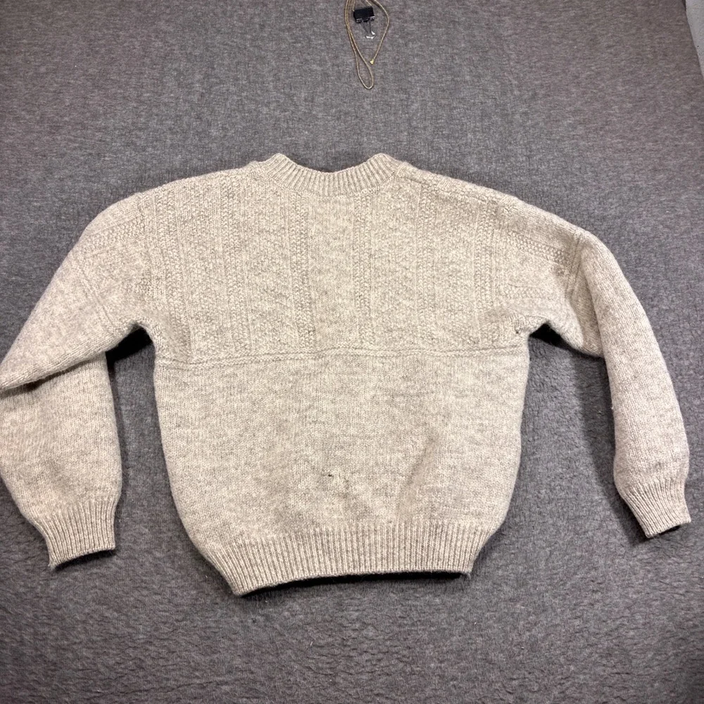 Vintage L.L. Bean Henley Fisherman Sweater Mens L Gray Wool Scotland Distressed